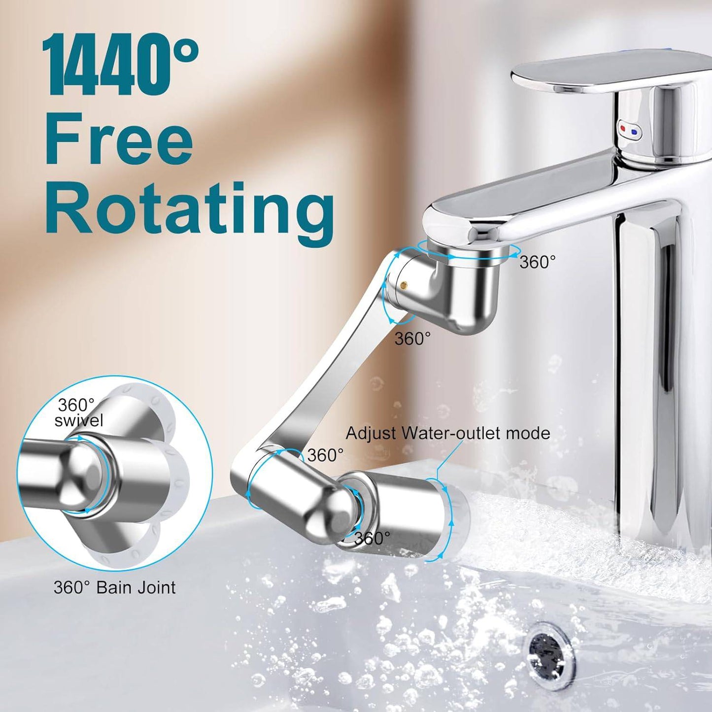 High-Quality Metal Faucet Extender with 1080° Rotational Swivel Arm for Kitchen and Bathroom - Home Fads