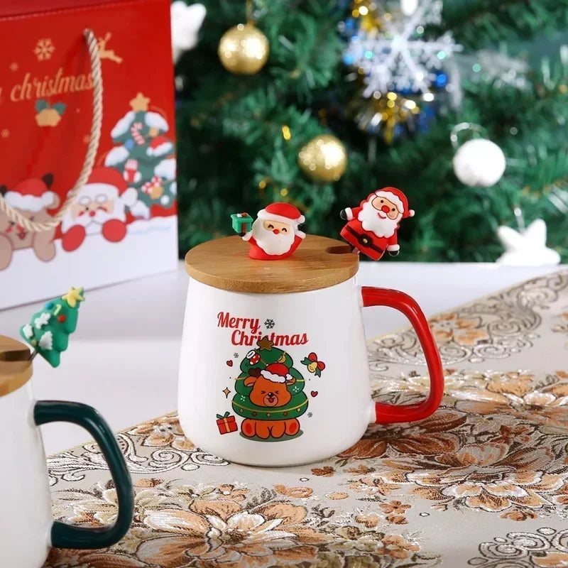 Holiday Ceramic Mug Gift Set – Mug with Lid, Spoon, and Decorative Box – Ideal for Coffee and Hot Beverages - Home Fads