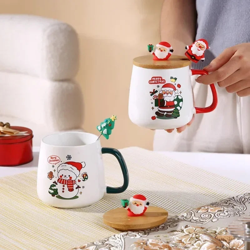 Holiday Ceramic Mug Gift Set – Mug with Lid, Spoon, and Decorative Box – Ideal for Coffee and Hot Beverages - Home Fads