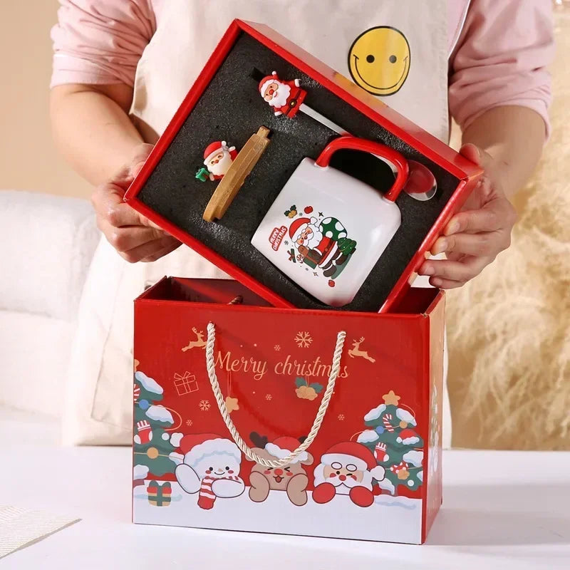 Holiday Ceramic Mug Gift Set – Mug with Lid, Spoon, and Decorative Box – Ideal for Coffee and Hot Beverages - Home Fads