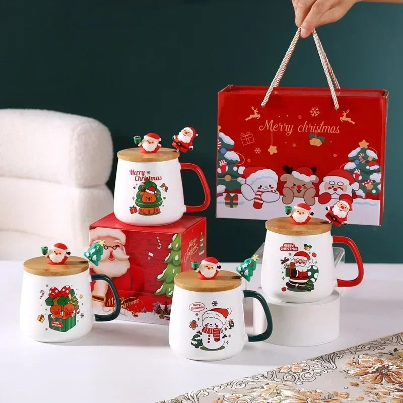 Holiday Ceramic Mug Gift Set – Mug with Lid, Spoon, and Decorative Box – Ideal for Coffee and Hot Beverages - Home Fads