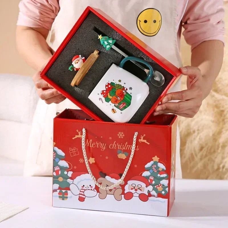 Holiday Ceramic Mug Gift Set – Mug with Lid, Spoon, and Decorative Box – Ideal for Coffee and Hot Beverages - Home Fads