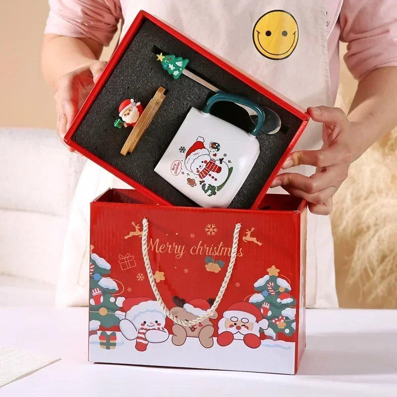 Holiday Ceramic Mug Gift Set – Mug with Lid, Spoon, and Decorative Box – Ideal for Coffee and Hot Beverages - Home Fads