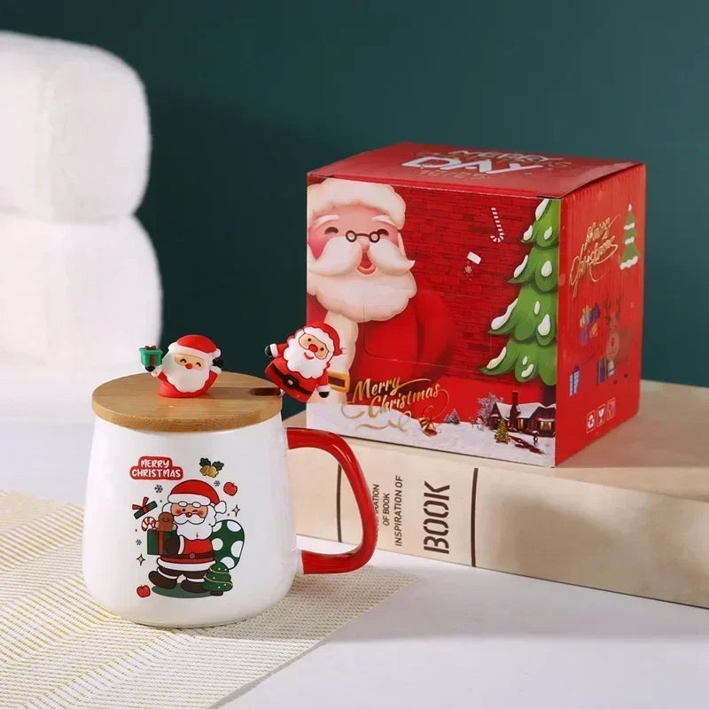 Holiday Ceramic Mug Gift Set – Mug with Lid, Spoon, and Decorative Box – Ideal for Coffee and Hot Beverages - Home Fads