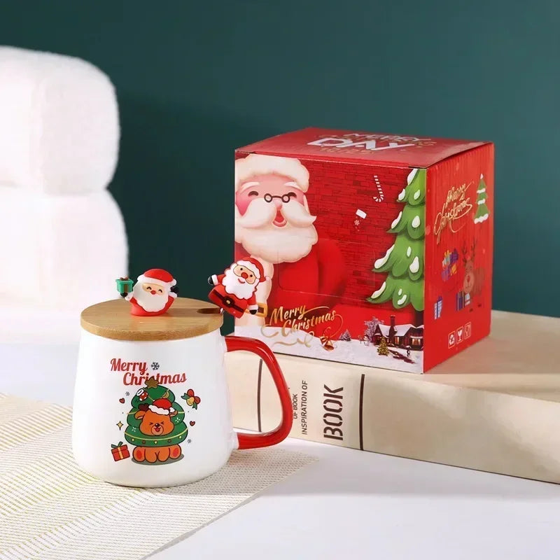 Holiday Ceramic Mug Gift Set – Mug with Lid, Spoon, and Decorative Box – Ideal for Coffee and Hot Beverages - Home Fads