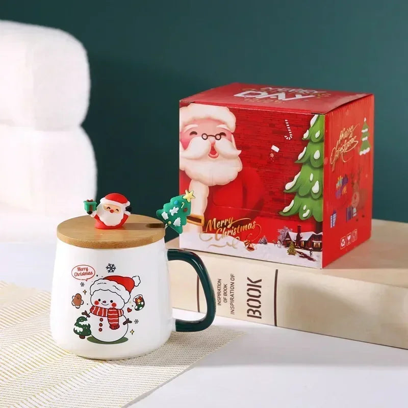 Holiday Ceramic Mug Gift Set – Mug with Lid, Spoon, and Decorative Box – Ideal for Coffee and Hot Beverages - Home Fads