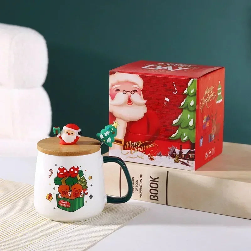 Holiday Ceramic Mug Gift Set – Mug with Lid, Spoon, and Decorative Box – Ideal for Coffee and Hot Beverages - Home Fads