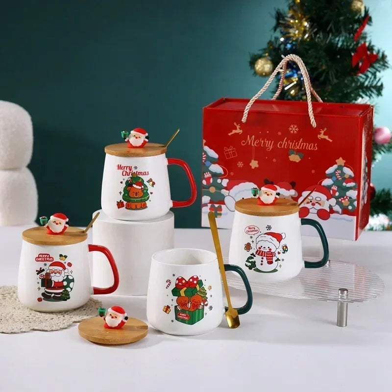 Holiday Ceramic Mug Gift Set – Mug with Lid, Spoon, and Decorative Box – Ideal for Coffee and Hot Beverages - Home Fads