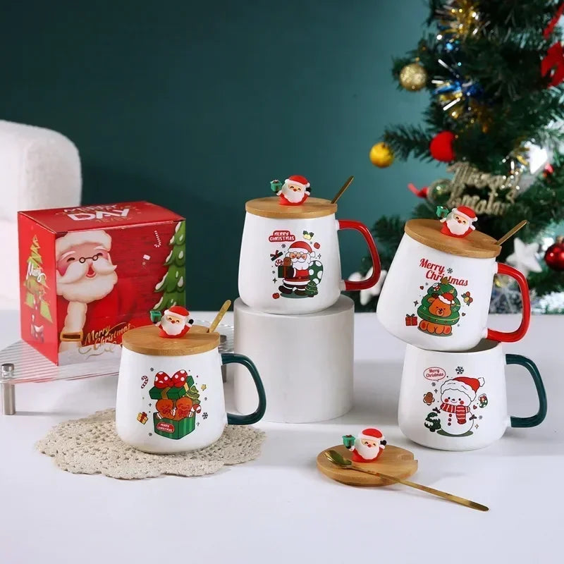 Holiday Ceramic Mug Gift Set – Mug with Lid, Spoon, and Decorative Box – Ideal for Coffee and Hot Beverages - Home Fads