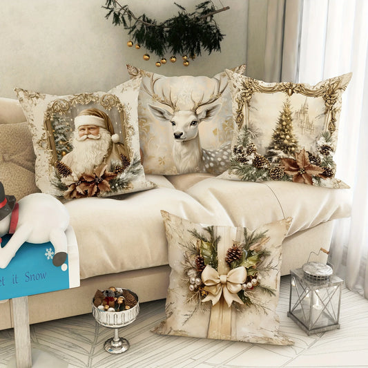 Holiday Pillow Covers – Santa, Reindeer, and Christmas Tree Decorative Cushions for Home and Sofa Décor - Home Fads