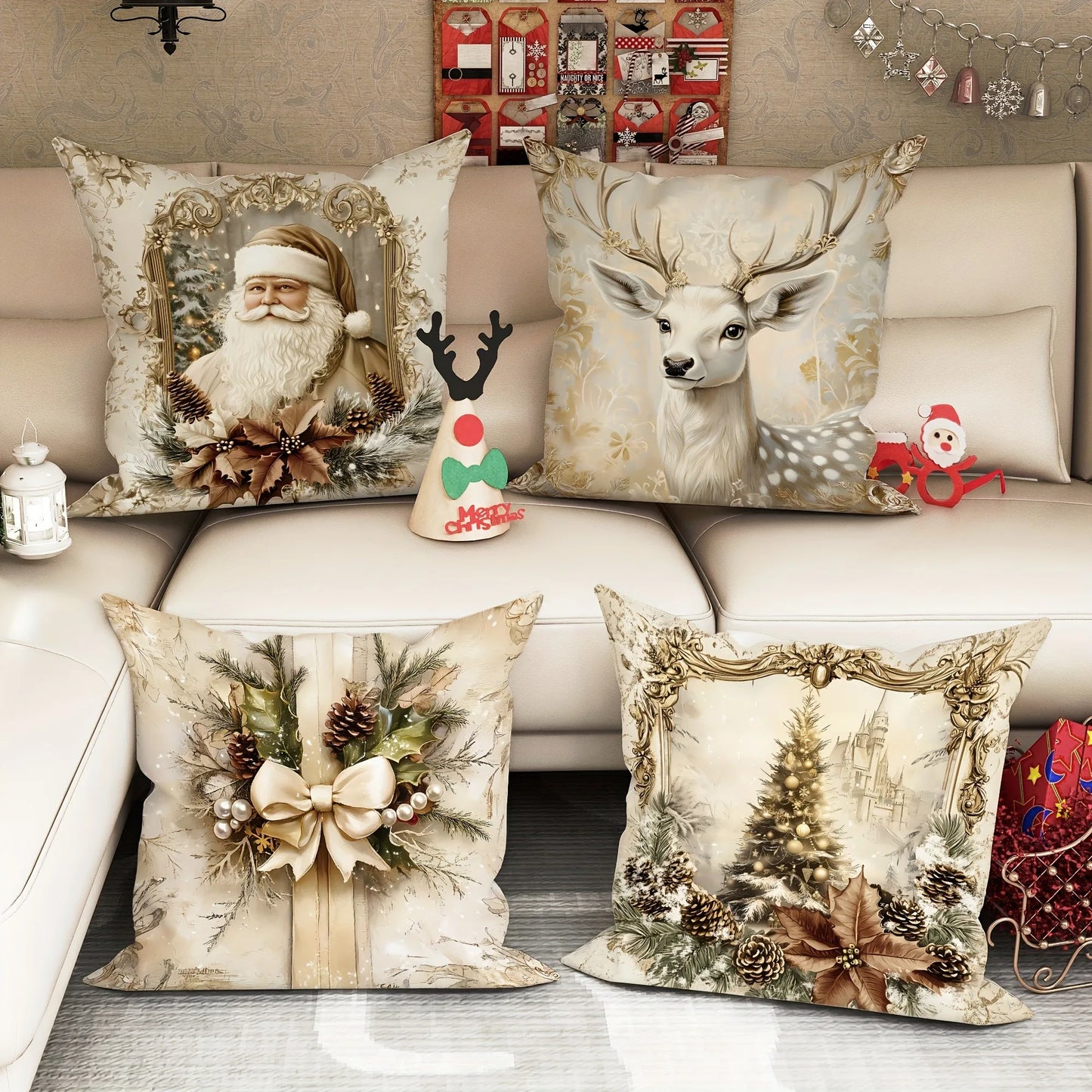 Holiday Pillow Covers – Santa, Reindeer, and Christmas Tree Decorative Cushions for Home and Sofa Décor - Home Fads