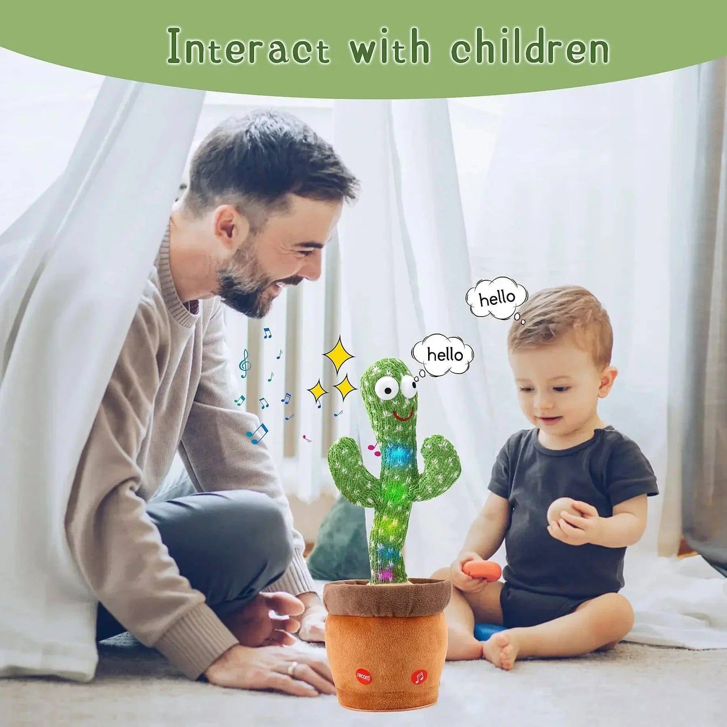 Interactive Dancing Cactus Plush Toy - Mimics Sound, Talks, Sings, and Dances - USB Recording - Early Education Gift for Kids - 7 Unique Designs - Home Fads