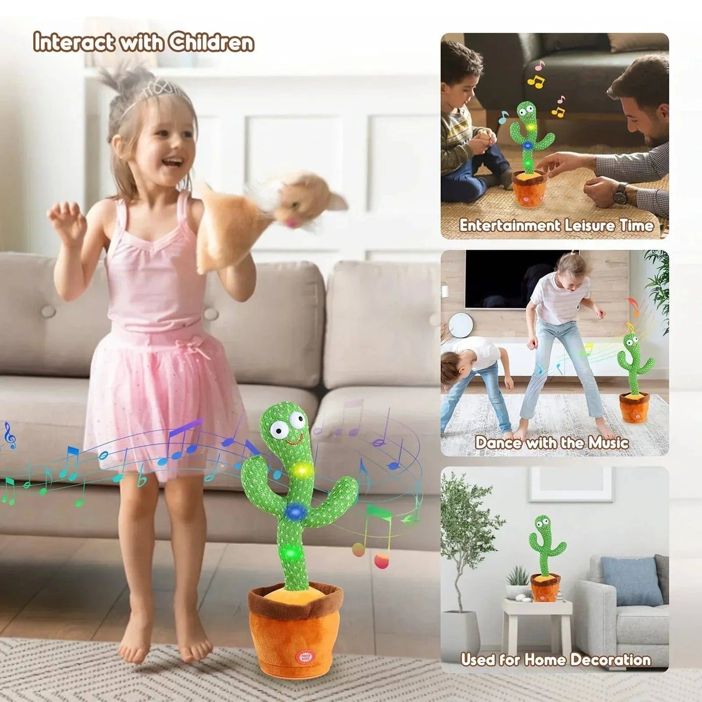 Interactive Dancing Cactus Plush Toy - Mimics Sound, Talks, Sings, and Dances - USB Recording - Early Education Gift for Kids - 7 Unique Designs - Home Fads