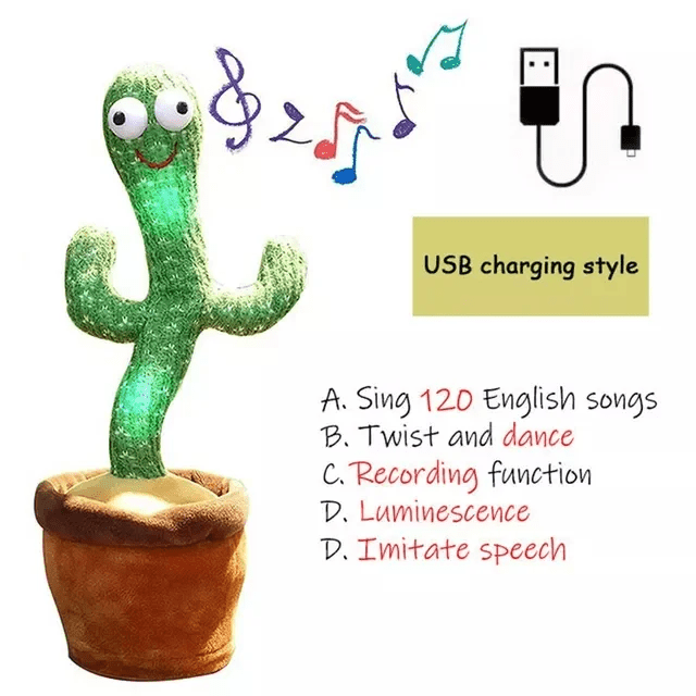 Interactive Dancing Cactus Plush Toy - Mimics Sound, Talks, Sings, and Dances - USB Recording - Early Education Gift for Kids - 7 Unique Designs - Home Fads