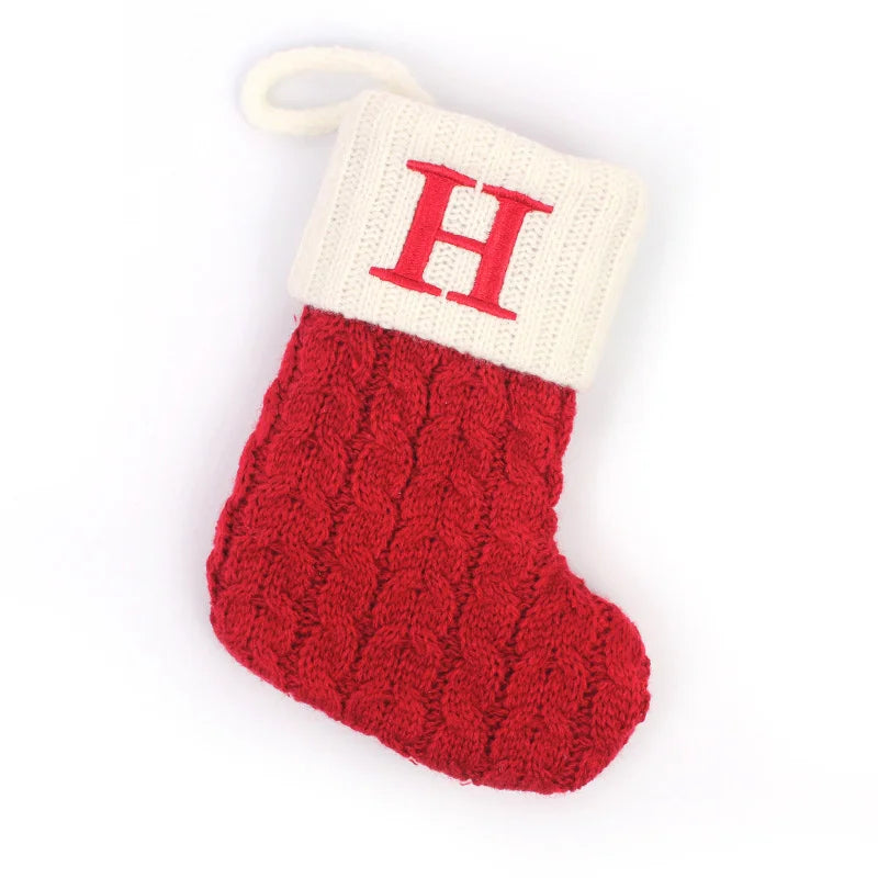 Knitted Holiday Stocking with Snowflake, Alphabet, Bear Paw, and Footprint Designs – Decorative Stocking for Tree or Home - Home Fads