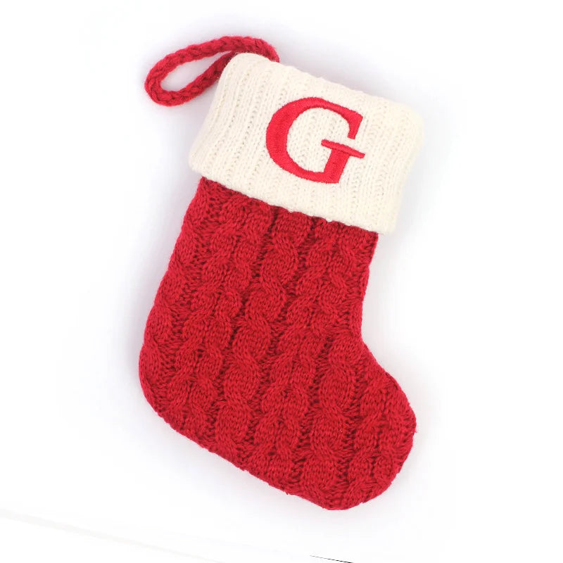 Knitted Holiday Stocking with Snowflake, Alphabet, Bear Paw, and Footprint Designs – Decorative Stocking for Tree or Home - Home Fads