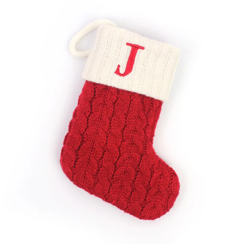 Knitted Holiday Stocking with Snowflake, Alphabet, Bear Paw, and Footprint Designs – Decorative Stocking for Tree or Home - Home Fads