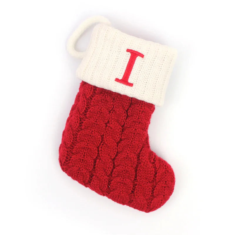 Knitted Holiday Stocking with Snowflake, Alphabet, Bear Paw, and Footprint Designs – Decorative Stocking for Tree or Home - Home Fads