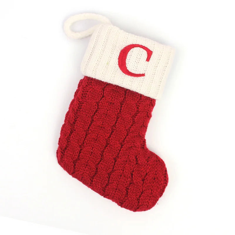 Knitted Holiday Stocking with Snowflake, Alphabet, Bear Paw, and Footprint Designs – Decorative Stocking for Tree or Home - Home Fads