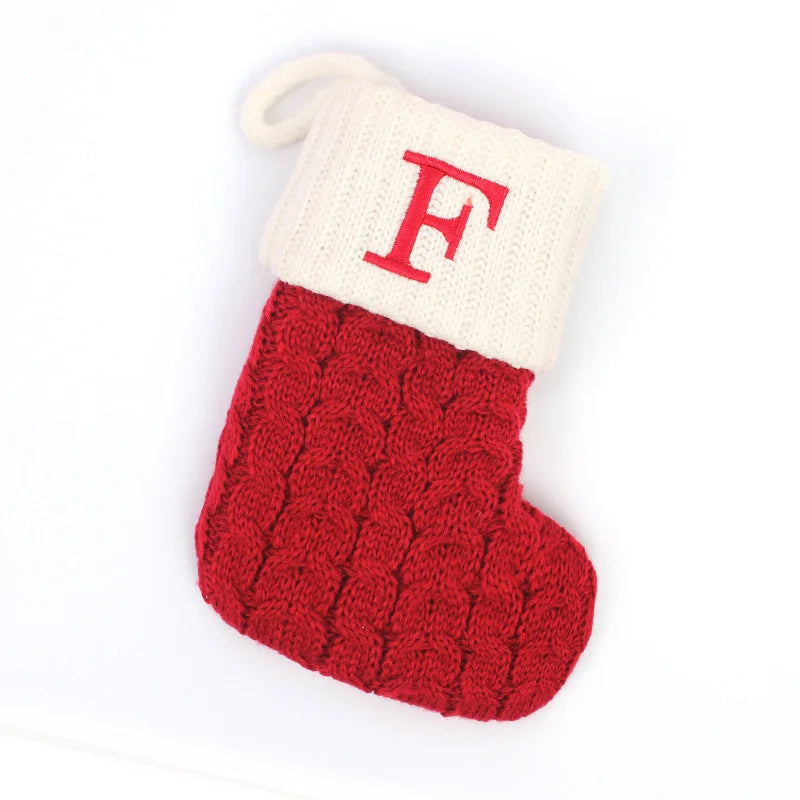 Knitted Holiday Stocking with Snowflake, Alphabet, Bear Paw, and Footprint Designs – Decorative Stocking for Tree or Home - Home Fads
