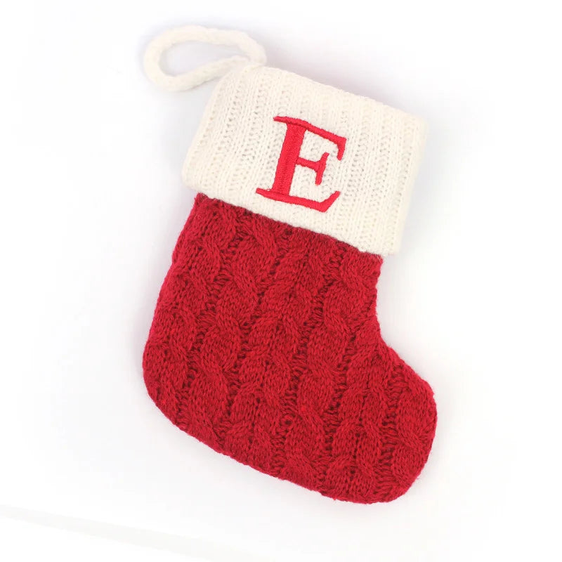 Knitted Holiday Stocking with Snowflake, Alphabet, Bear Paw, and Footprint Designs – Decorative Stocking for Tree or Home - Home Fads