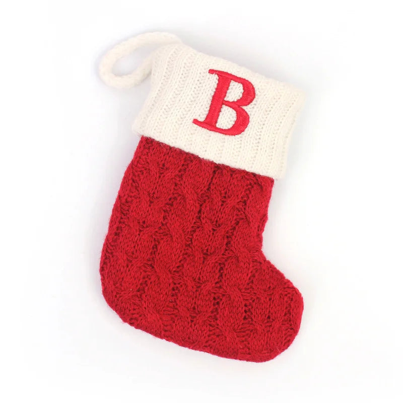 Knitted Holiday Stocking with Snowflake, Alphabet, Bear Paw, and Footprint Designs – Decorative Stocking for Tree or Home - Home Fads