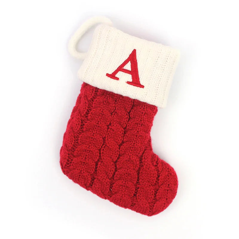 Knitted Holiday Stocking with Snowflake, Alphabet, Bear Paw, and Footprint Designs – Decorative Stocking for Tree or Home - Home Fads