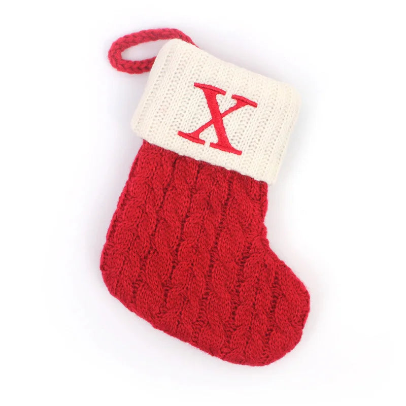 Knitted Holiday Stocking with Snowflake, Alphabet, Bear Paw, and Footprint Designs – Decorative Stocking for Tree or Home - Home Fads