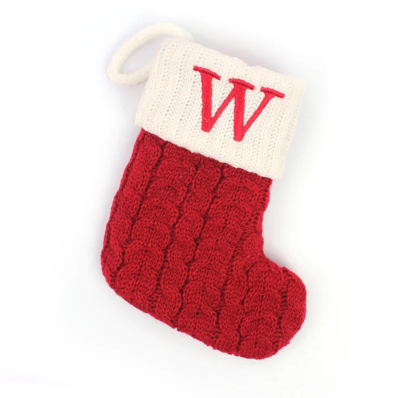 Knitted Holiday Stocking with Snowflake, Alphabet, Bear Paw, and Footprint Designs – Decorative Stocking for Tree or Home - Home Fads