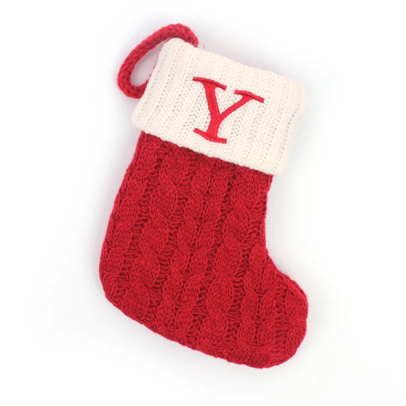 Knitted Holiday Stocking with Snowflake, Alphabet, Bear Paw, and Footprint Designs – Decorative Stocking for Tree or Home - Home Fads