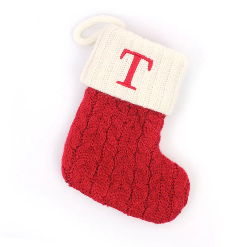 Knitted Holiday Stocking with Snowflake, Alphabet, Bear Paw, and Footprint Designs – Decorative Stocking for Tree or Home - Home Fads