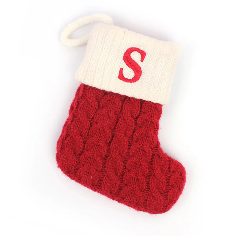 Knitted Holiday Stocking with Snowflake, Alphabet, Bear Paw, and Footprint Designs – Decorative Stocking for Tree or Home - Home Fads