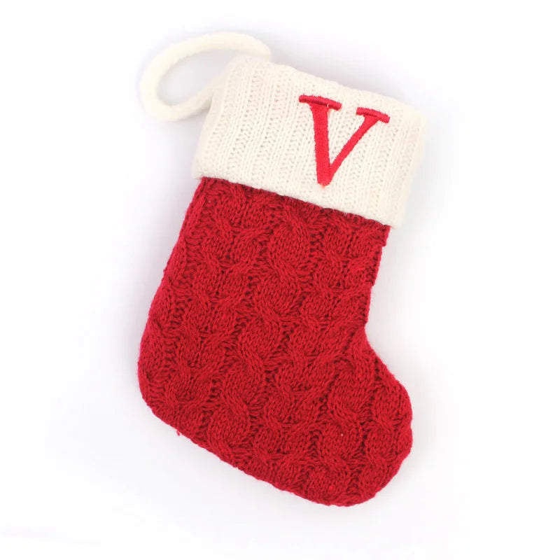 Knitted Holiday Stocking with Snowflake, Alphabet, Bear Paw, and Footprint Designs – Decorative Stocking for Tree or Home - Home Fads