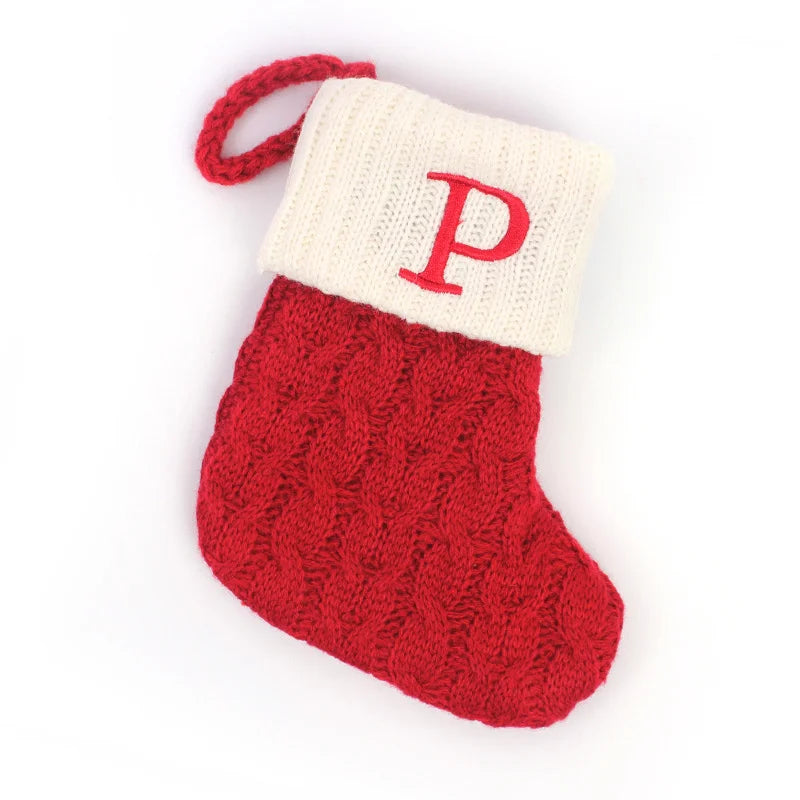 Knitted Holiday Stocking with Snowflake, Alphabet, Bear Paw, and Footprint Designs – Decorative Stocking for Tree or Home - Home Fads