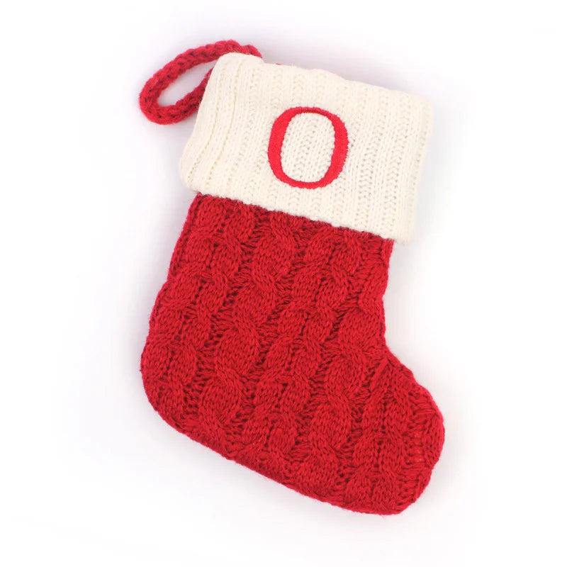 Knitted Holiday Stocking with Snowflake, Alphabet, Bear Paw, and Footprint Designs – Decorative Stocking for Tree or Home - Home Fads