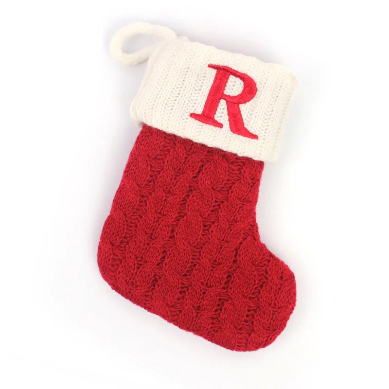 Knitted Holiday Stocking with Snowflake, Alphabet, Bear Paw, and Footprint Designs – Decorative Stocking for Tree or Home - Home Fads