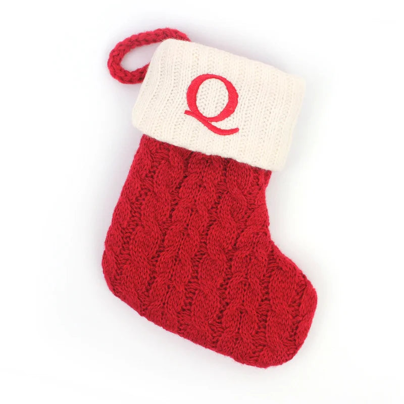 Knitted Holiday Stocking with Snowflake, Alphabet, Bear Paw, and Footprint Designs – Decorative Stocking for Tree or Home - Home Fads