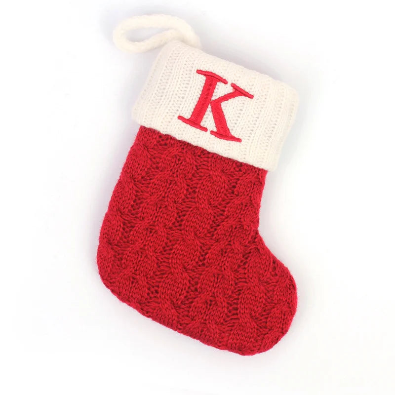Knitted Holiday Stocking with Snowflake, Alphabet, Bear Paw, and Footprint Designs – Decorative Stocking for Tree or Home - Home Fads