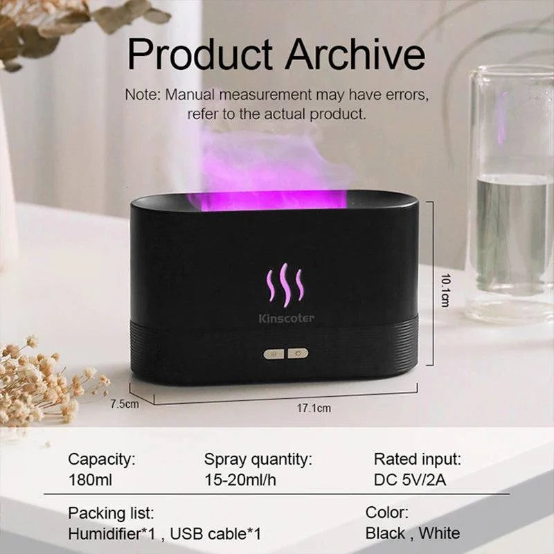 LED Flame Aromatherapy Humidifier - USB Powered Ultrasonic Air Humidifier with Colorful LED Lighting - Home Fads