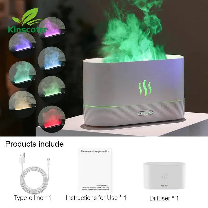 LED Flame Aromatherapy Humidifier - USB Powered Ultrasonic Air Humidifier with Colorful LED Lighting - Home Fads