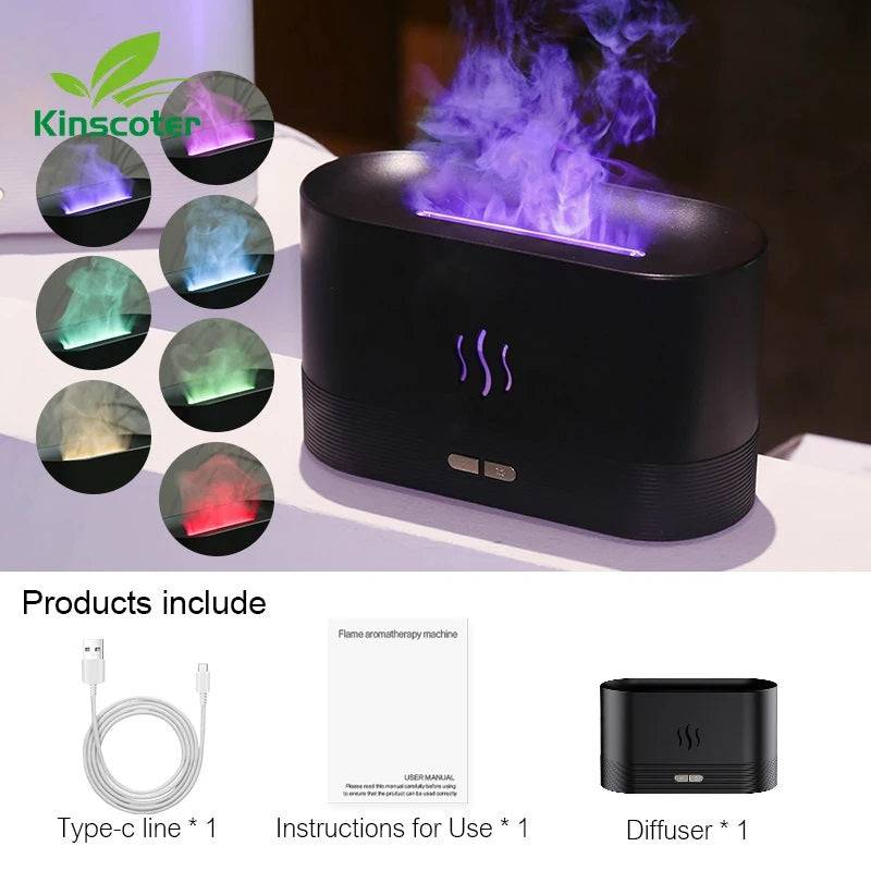 LED Flame Aromatherapy Humidifier - USB Powered Ultrasonic Air Humidifier with Colorful LED Lighting - Home Fads