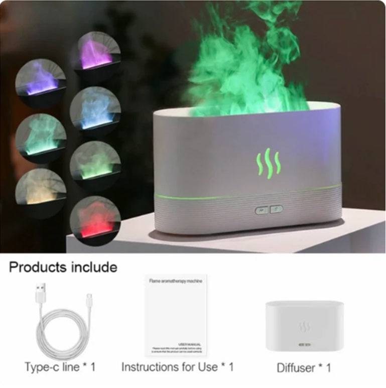 LED Flame Aromatherapy Humidifier - USB Powered Ultrasonic Air Humidifier with Colorful LED Lighting - Home Fads