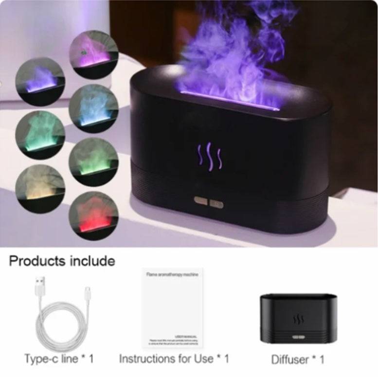 LED Flame Aromatherapy Humidifier - USB Powered Ultrasonic Air Humidifier with Colorful LED Lighting - Home Fads