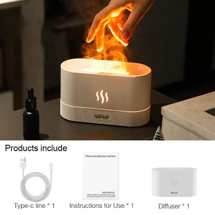LED Flame Aromatherapy Humidifier - USB Powered Ultrasonic Air Humidifier with Colorful LED Lighting - Home Fads