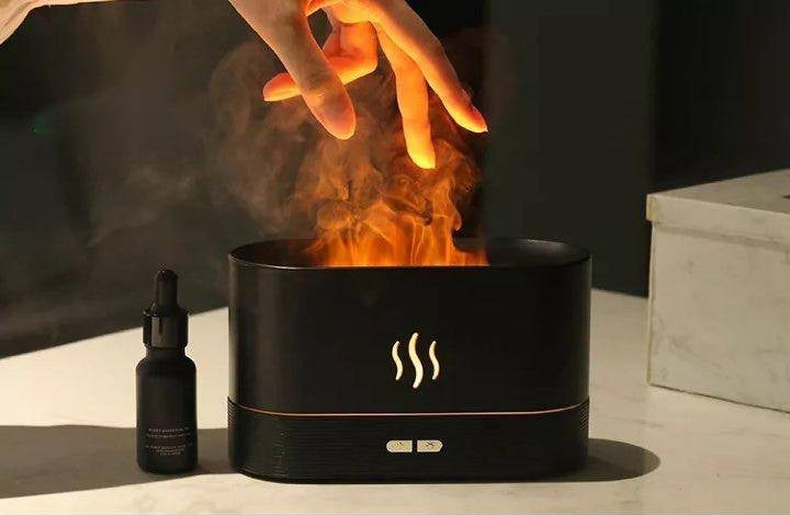 LED Flame Aromatherapy Humidifier - USB Powered Ultrasonic Air Humidifier with Colorful LED Lighting - Home Fads