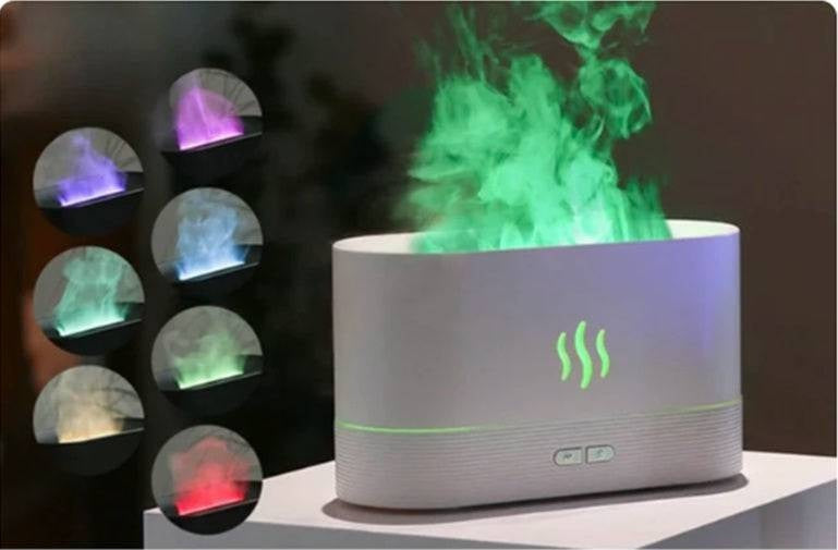 LED Flame Aromatherapy Humidifier - USB Powered Ultrasonic Air Humidifier with Colorful LED Lighting - Home Fads