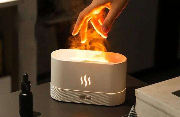 LED Flame Aromatherapy Humidifier - USB Powered Ultrasonic Air Humidifier with Colorful LED Lighting - Home Fads