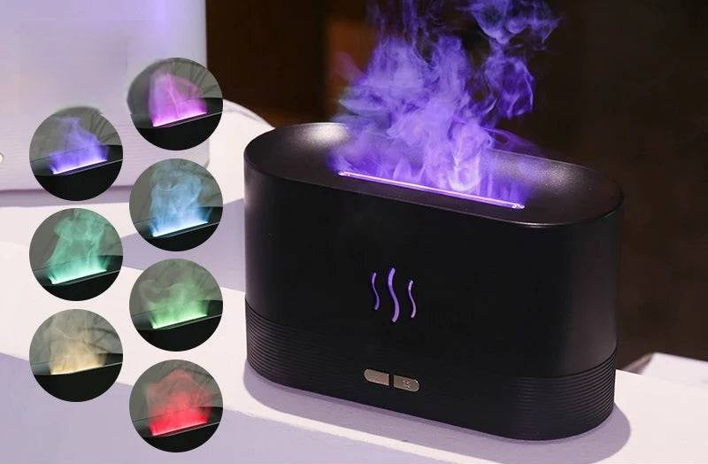 LED Flame Aromatherapy Humidifier - USB Powered Ultrasonic Air Humidifier with Colorful LED Lighting - Home Fads
