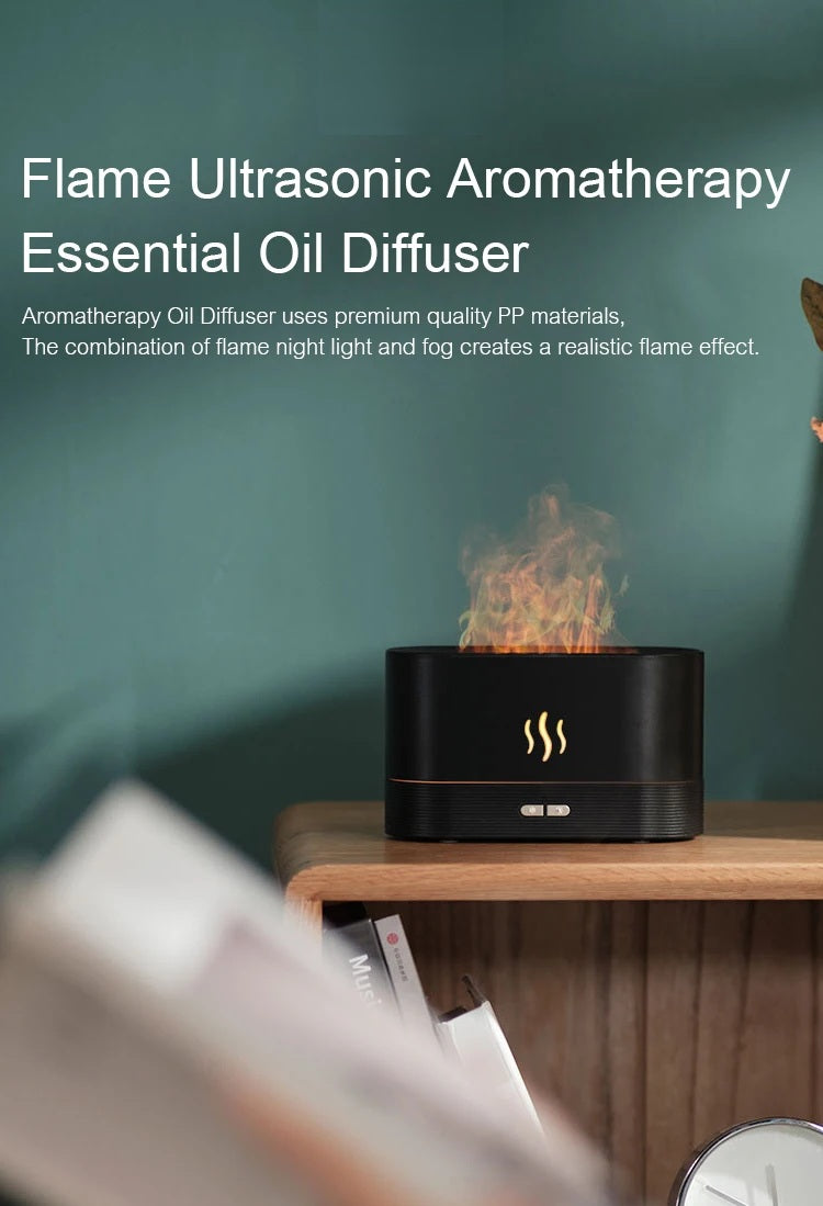 LED Flame Aromatherapy Humidifier - USB Powered Ultrasonic Air Humidifier with Colorful LED Lighting - Home Fads