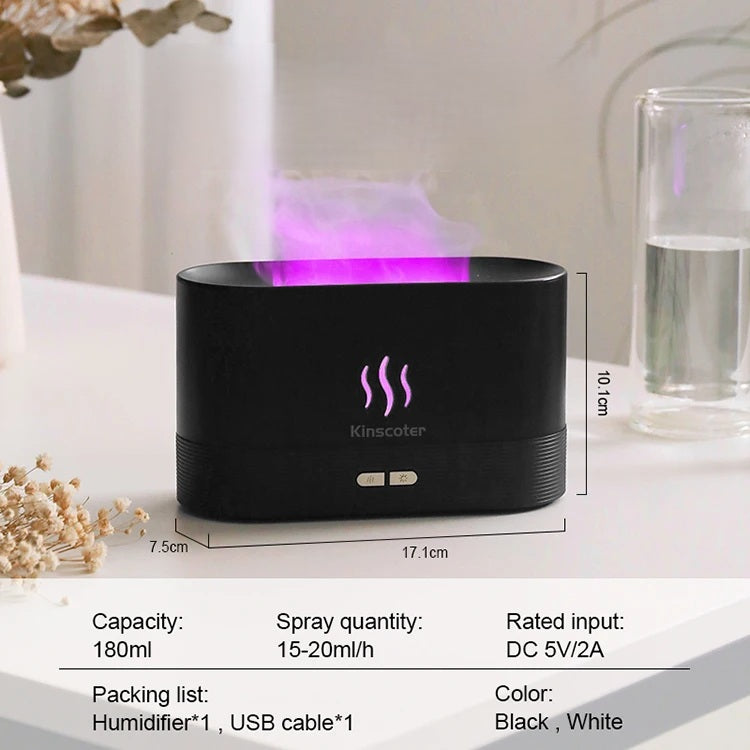 LED Flame Aromatherapy Humidifier - USB Powered Ultrasonic Air Humidifier with Colorful LED Lighting - Home Fads